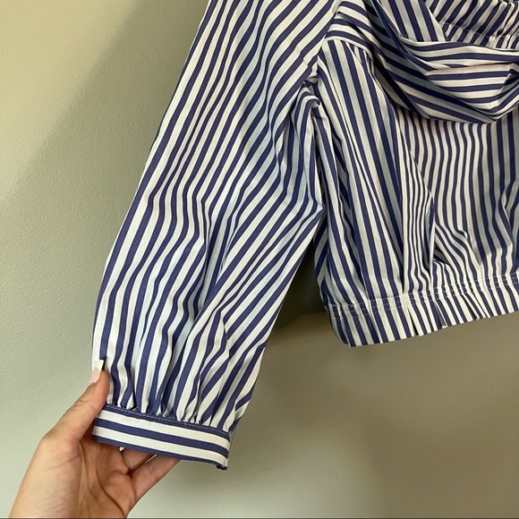 ZARA Basic Collection Blue Striped Blouse Off The Shoulder Crop Medium - Picture 4 of 8